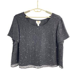 Talbots Womens Plus Size 24W Petite Black Silk Sequin Short-Sleeve Top Elegant